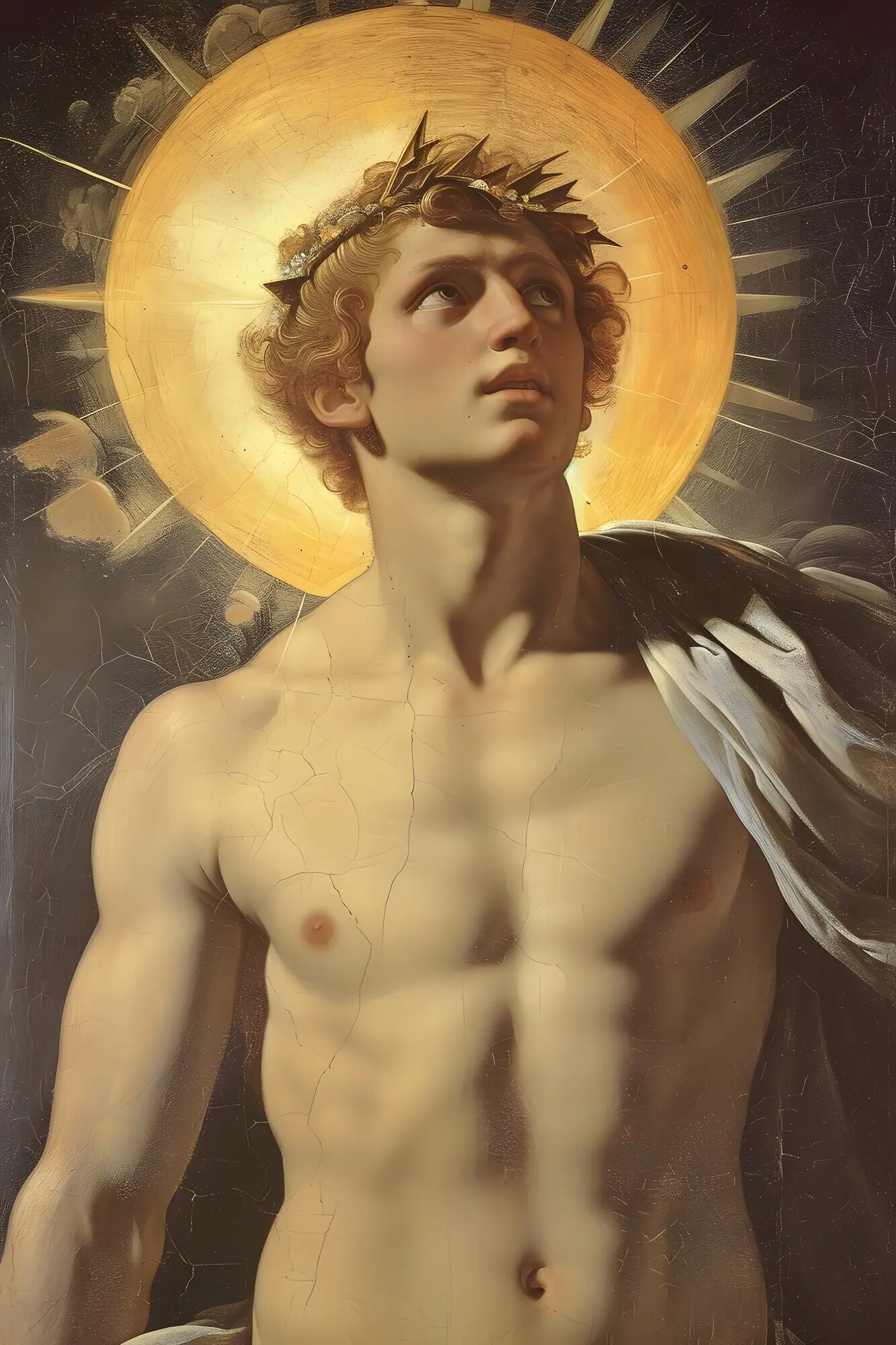 Der Sonnengott wird als mächtiger Mann in einer Renaissance-Umgebung dargestellt.